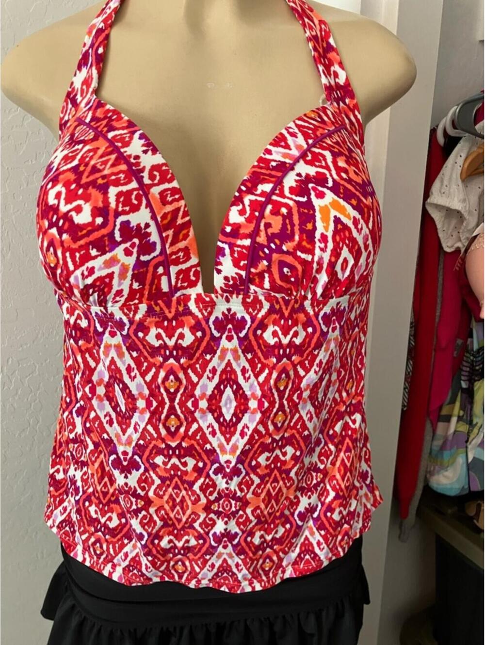 Island Escape Red Pink Orange Printed Halter Camisole
